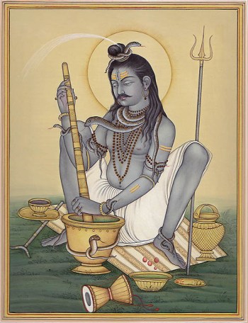 Shiva grinding bhang (marijuana.) Image Source.